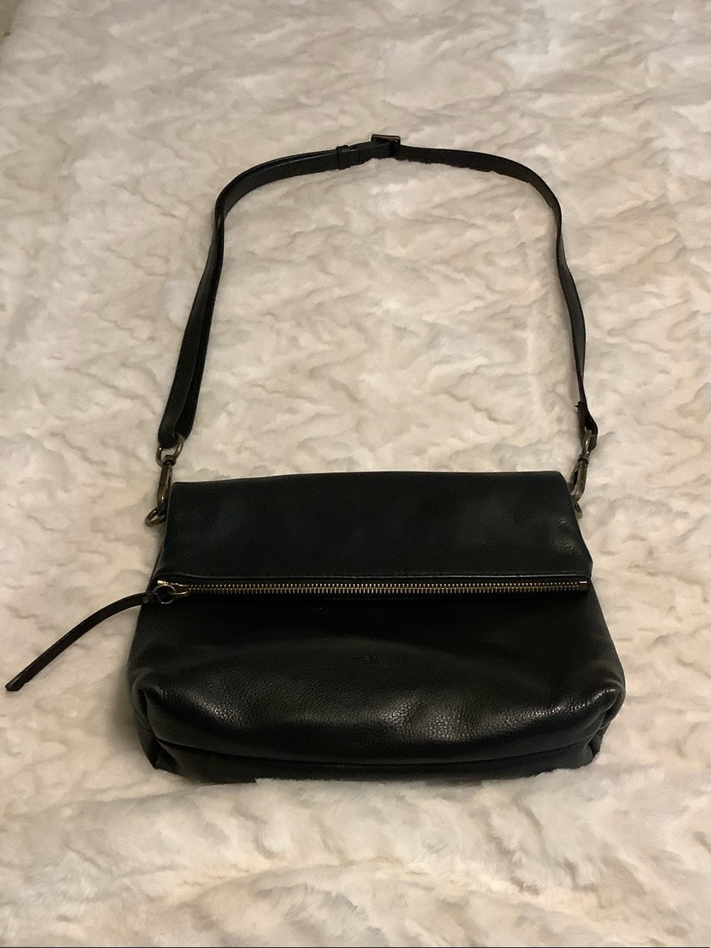Black Leather Crossbody Bag with Front Zip